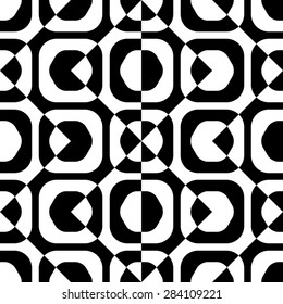  Seamless Square, Triangle and Circle Pattern. Abstract Black and White Background. Vector Regular Texture