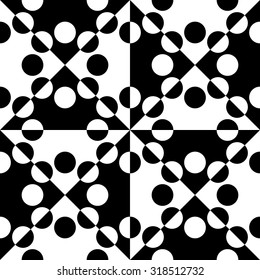 Seamless Square, Triangle and Circle Pattern. Abstract Black and White Background. Vector Regular Texture