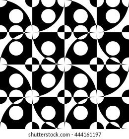 Seamless Square, Triangle and Circle Pattern. Abstract Black and White Background. Vector Regular Texture