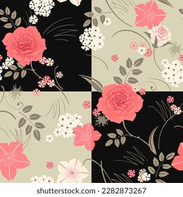 
Seamless squared pattern with roses. Decorative floral ornamental background.