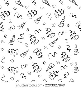 Seamless squiggle pattern black on white. Cheerful background with swirling doodles. Children's print with serpentine.