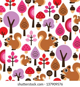 Seamless squirrel autumn kids illustrations background pattern in vector