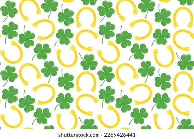 seamless St. Patrick's day pattern with shamrock and horseshoe, symbols of luck - vector illustration