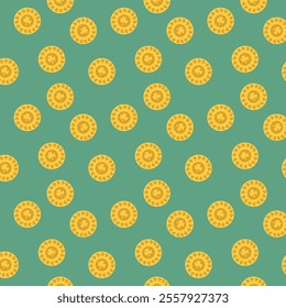 Seamless St. Patrick's Day pattern featuring clovers and coins. Ireland Feast day