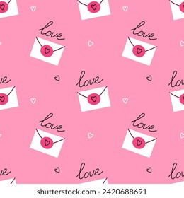 Seamless St Valentine Day pattern with envelopes. Modern flat cute background. Vector illustration