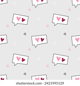 Seamless St Valentine Day pattern with message icons with hearts. Modern flat cute background. Vector illustration