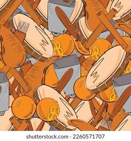 Seamless stacked print of puertorrican music instruments