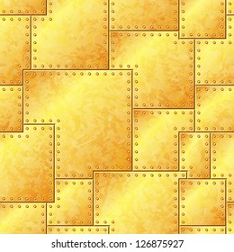 Seamless Stained Gold Riveted Plate Background