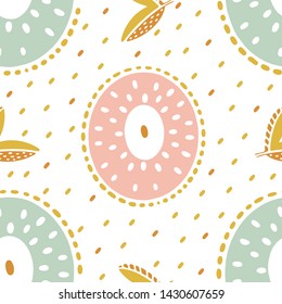 Seamless stamp pattern with fruits on white background. Great for fabric, textile, wrapping paper.  