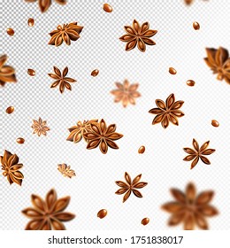 Seamless star anise background. Quality realistic vector, 3d illustration