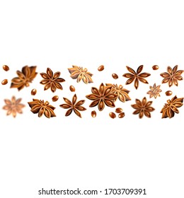 Seamless star anise border. Quality realistic vector, 3d illustration