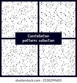 Seamless Star Constellation Pattern with Dark Sky Background - Vector Set