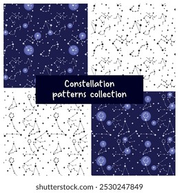 Seamless Star Constellation Vector Pattern with Dark Night Sky