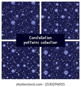 Seamless Star Constellation Vector Pattern with Cosmic Background