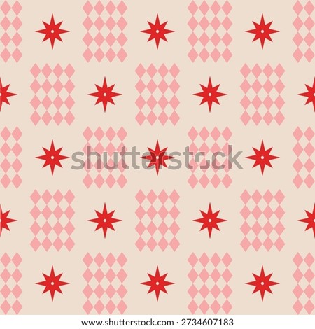 Seamless star diamond pattern in soft pastel decorative style