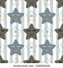 seamless star and gold dot glitter pattern on stripe background