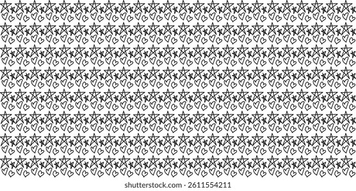 Seamless star and heart  pattern. Black and white texture. Vector illustration.