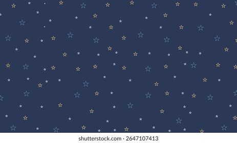 Seamless star outline pattern on dark blue background. Cute hand-drawn night sky design perfect for kids, nursery decor, fabric, wrapping paper, digital prints, and celestial-themed projects.