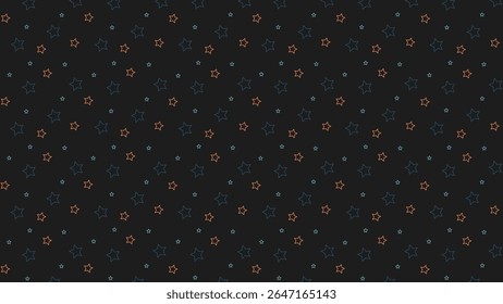 Seamless star outline pattern on dark background. Night sky themed vector design for kids, galaxy decor, wrapping paper, baby products, or cosmic-inspired digital and print projects.