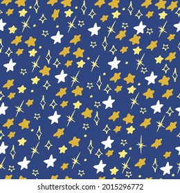 Seamless star pattern, abstract elements, background drawing, yellow stars, wrapping paper, scrapbooking, decoration business cards, notebooks, diaries, for textiles, handmade vector stars, printing