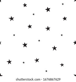 Seamless Star Pattern. Black and white vector illustration.