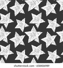 Seamless star pattern. Black and white print.