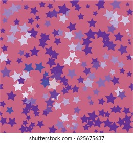 Seamless star pattern. Endless glitter starless, asterisk confetti. Childish, baby modern textile ornate. Festive shiny cute background. Cloth, fabric design. Pink,blue, violet, purple colors.