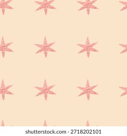 Patrón de estrella sin fisuras. Fondo estrellado interminable, textura con destellos ásperos. Impresión repetitiva, diseño de telón de fondo en estilo moderno de moda. Ilustración vectorial plana para la tela, materia textil, papel de embalaje