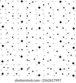 Seamless Star Pattern Featuring Four Point Stars on White Night Sky Vector Illustration