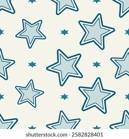 A seamless star pattern featuring simple outlined stars in a random arrangement on a soft pastel background. This modern and minimalist design is perfect for wallpapers, textiles, wrapping paper