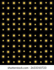Seamless star pattern with golden dots on black background. Perfect for textile, wallpaper, wrapping paper, and digital designs.