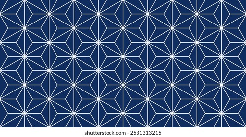 Seamless star pattern. Navy blue geometric background with white lines.