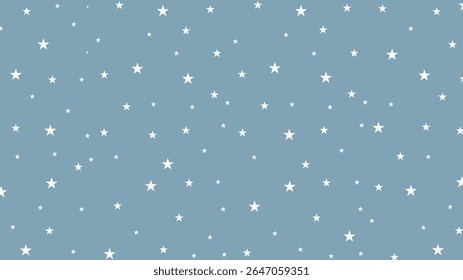 Seamless star pattern on blue background. Cute night sky design for nursery, kids wallpaper, baby shower, wrapping paper, fabric print, and digital projects.