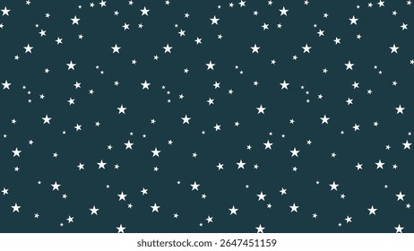 Seamless star pattern on dark teal background. Perfect celestial vector for night sky themes, kids fabric, wrapping paper, nursery design, dreamy backdrops, and space-inspired digital projects.