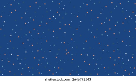Seamless star pattern on deep blue background. Cute colorful night sky stars perfect for kids design, wrapping paper, digital scrapbooking, nursery decor, fabric, or holiday themes.