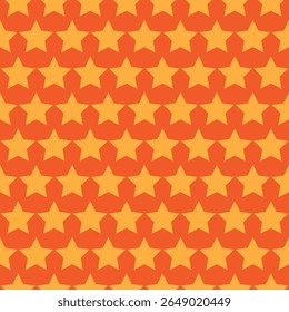 Padrão de estrela uniforme em fundo vermelho. Textura vetorial abstrata isolada com estrelas. Fundo do carnaval. Papel de parede amarelo vermelho sem costura. Envoltório de presente, tecido, têxtil, pijama, linho, papel de embrulho.