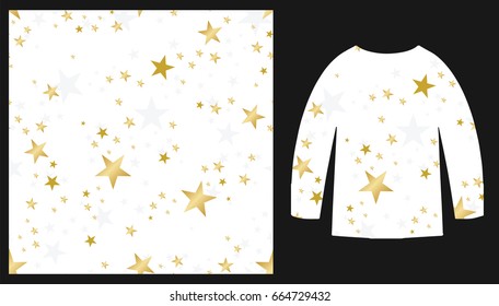 Seamless star pattern on white background.
night sky pattern for printed on the product.
galaxy graphic for digital print.
golden star pattern