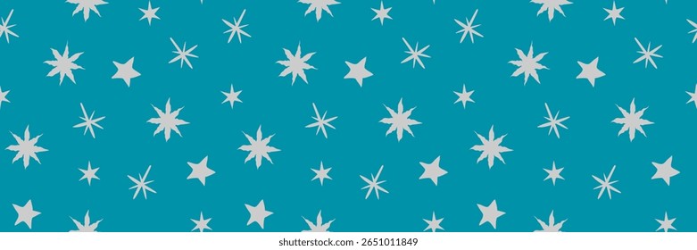 seamless star pattern with scattered grey and white elements on a vibrant blue background for modern abstract designs