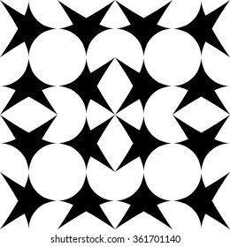 Seamless Star Pattern. Vector Black and White Background. Regular Texture