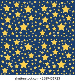Seamless star pattern vector illustration, navy blue background, stars in the night sky, suitable for fabric design, wallpaper and more
