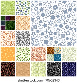 Seamless star patterns. Sparkle magic background. Abstract collection.