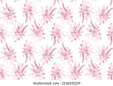 Seamless Starbursts Pink Flower Burst Vector Background,Chrysanthemum Seamless Pattern With Flowers In Bloom On White Background.