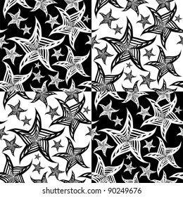 Seamless starfish black & white background vector
