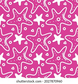 seamless starfish pattern doodles on pink background