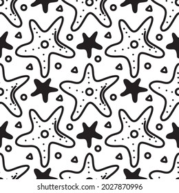 seamless starfish pattern doodles on white background