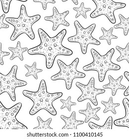 seamless starfish pattern vector, line art drawing