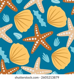 Seamless starfish and shell pattern design