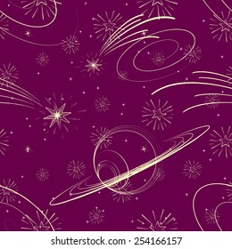 seamless starry background with planets, vector illustration