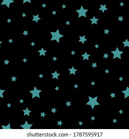 Seamless Starry Nights Theme Blue Stars with Black background vector illustration pattern design for fabric, textile, gift wrapping, background, wallpaper, bullet journal, scrapbooking, nursery