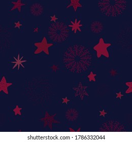 Seamless Starry Nights Theme Pink Stars with Blue background vector illustration pattern design for fabric, textile, gift wrapping, background, wallpaper, bullet journal, scrapbooking, nursery